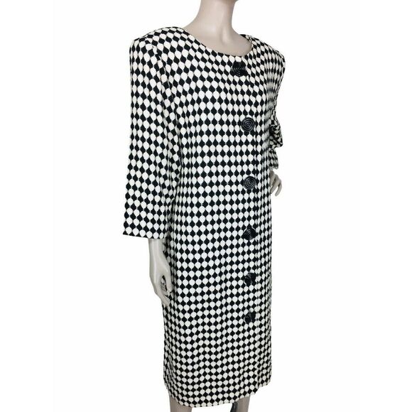 Vintage 80s Jackie Bernard MOD Monochrome Dress Coat Women's Size M/L - Picture 1 of 9